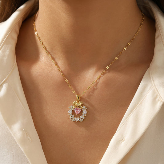 Pink Heart Crystal Necklace