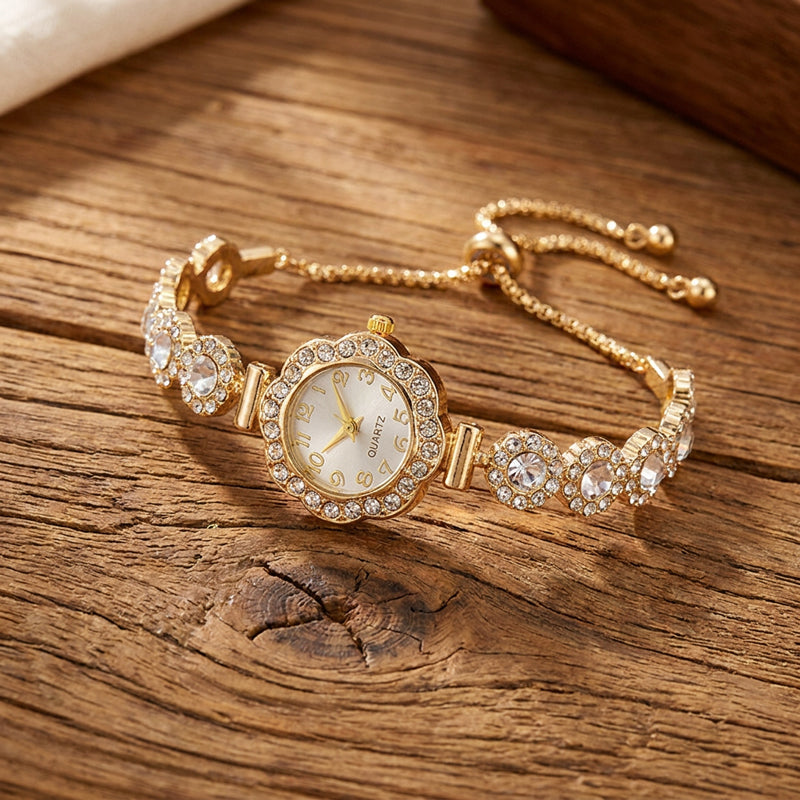 Golden Blossom Crystal Bracelet Watch