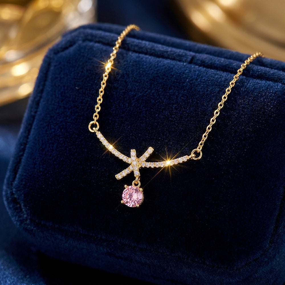Blush Ribbon Crystal Necklace