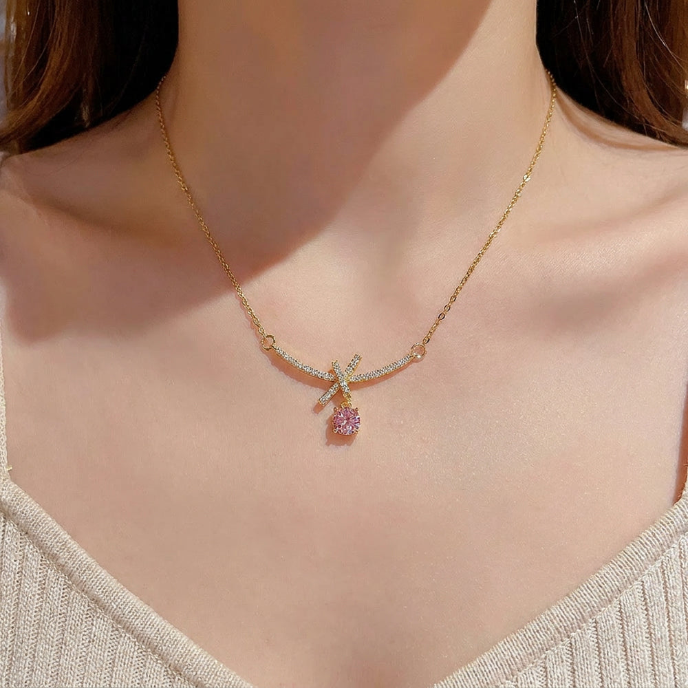 Blush Ribbon Crystal Necklace
