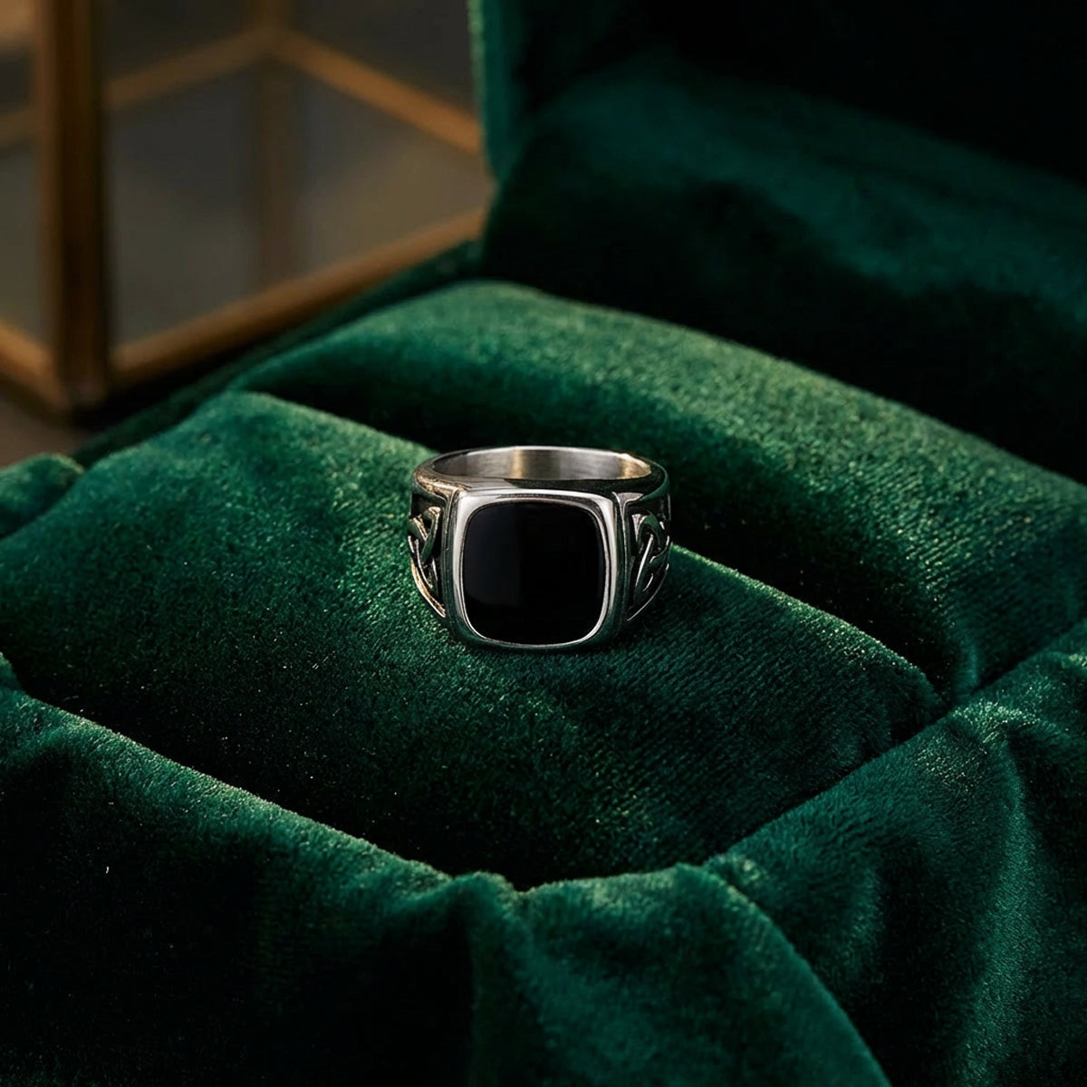 Obsidian Crest Signet Ring