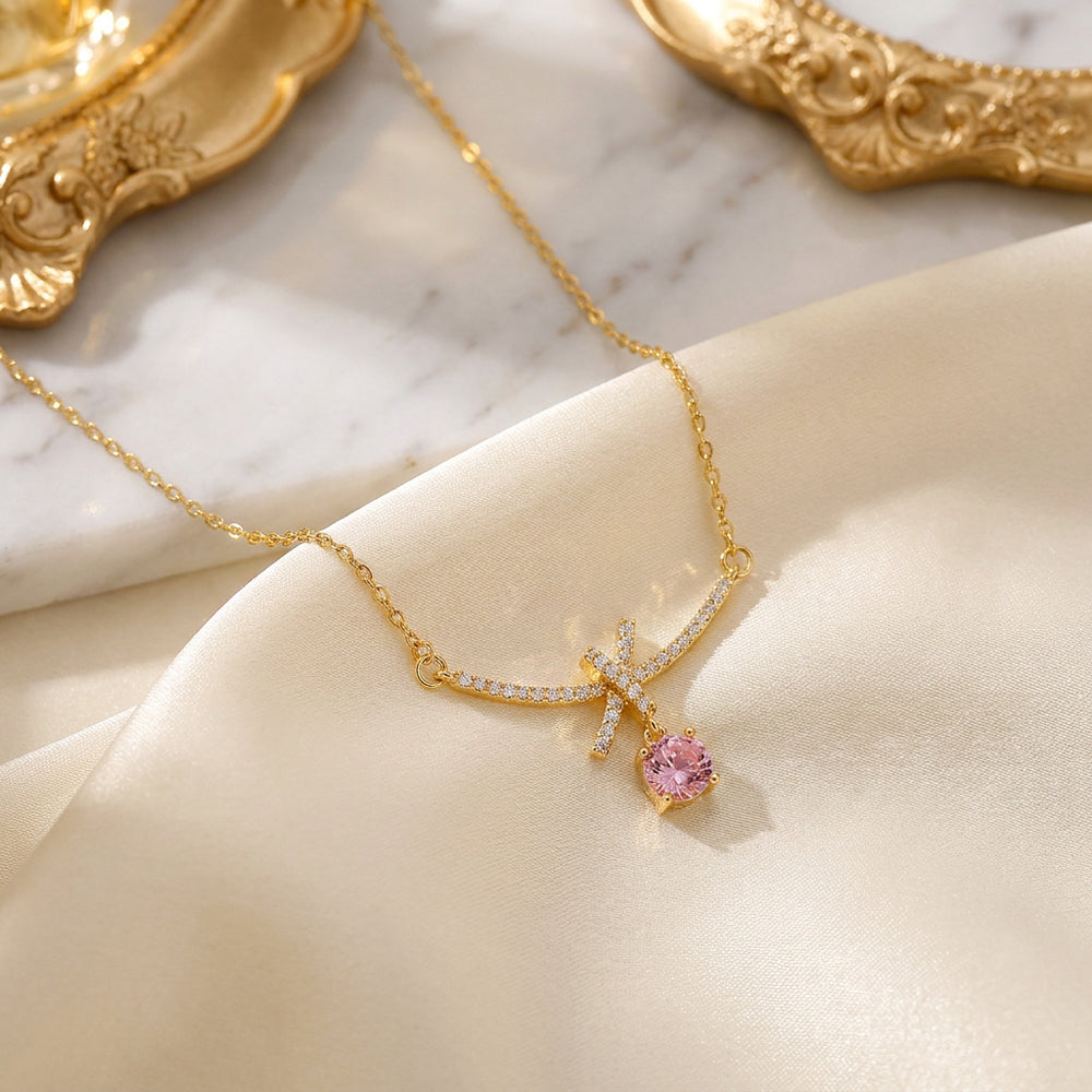 Blush Ribbon Crystal Necklace