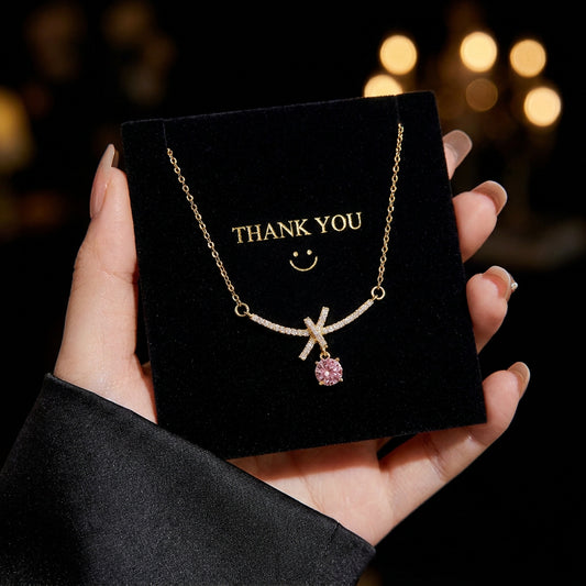 Blush Ribbon Crystal Necklace