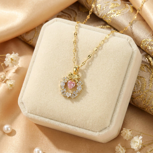 Pink Heart Crystal Necklace