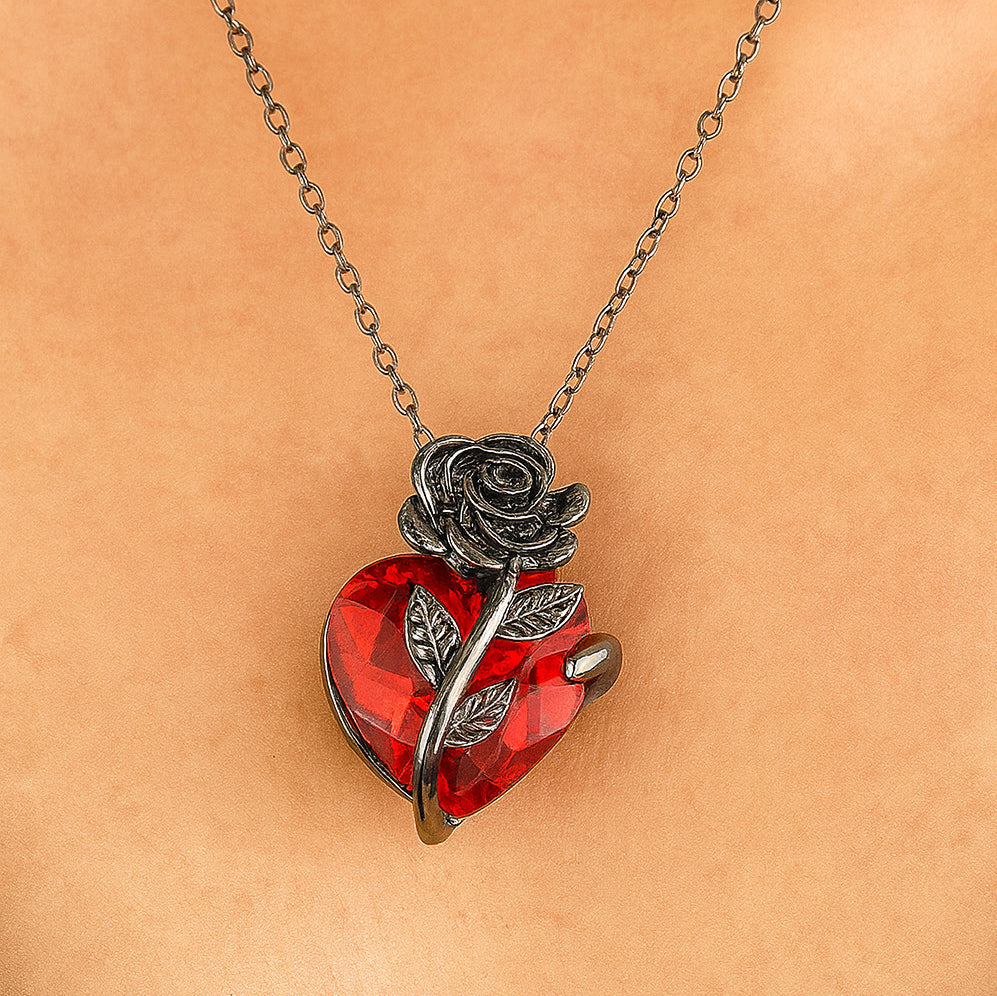 Gothic Rose Heart Pendant Necklace
