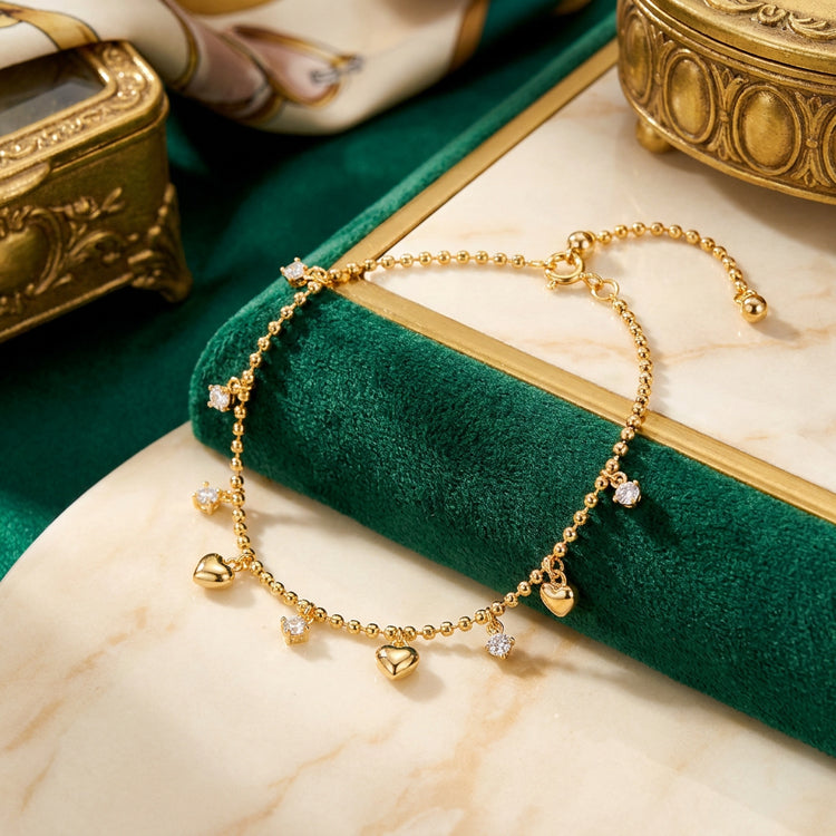 Golden Heart Charm Bracelet