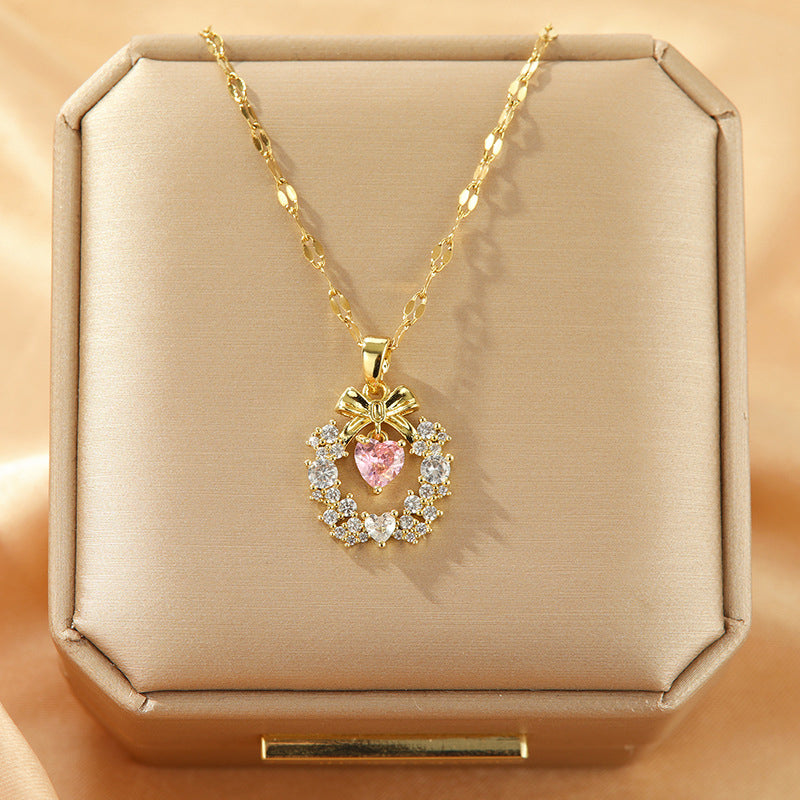 Pink Heart Crystal Necklace
