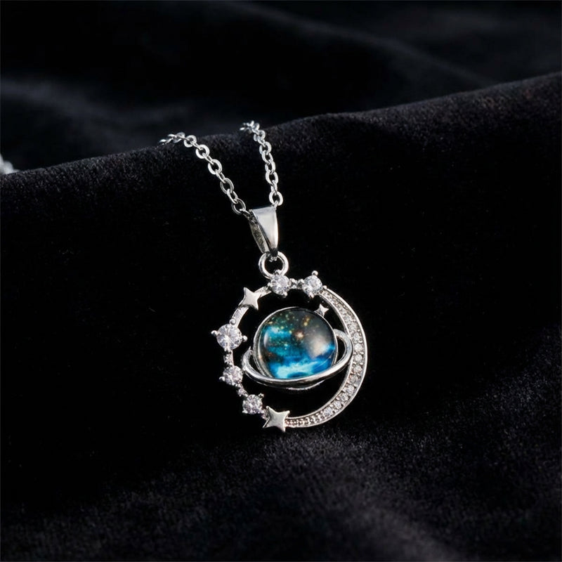 Celestial Orbit Moon Pendant Necklace