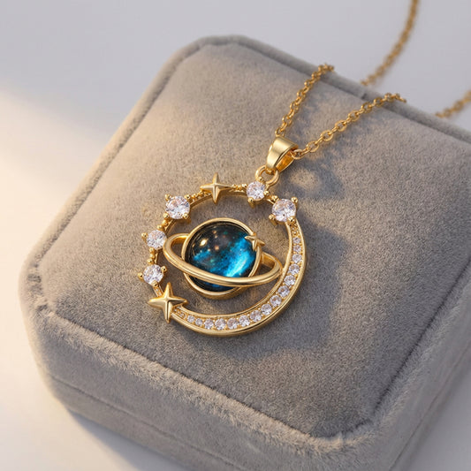 Celestial Orbit Moon Pendant Necklace