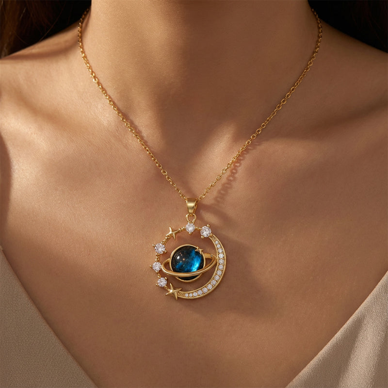 Celestial Orbit Moon Pendant Necklace