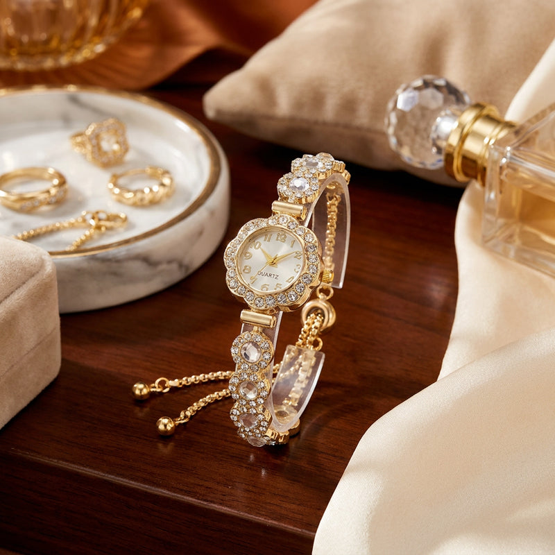 Golden Blossom Crystal Bracelet Watch