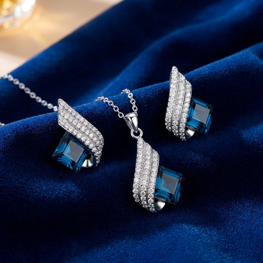 Azure Ice Crystal Necklace & Earrings Set