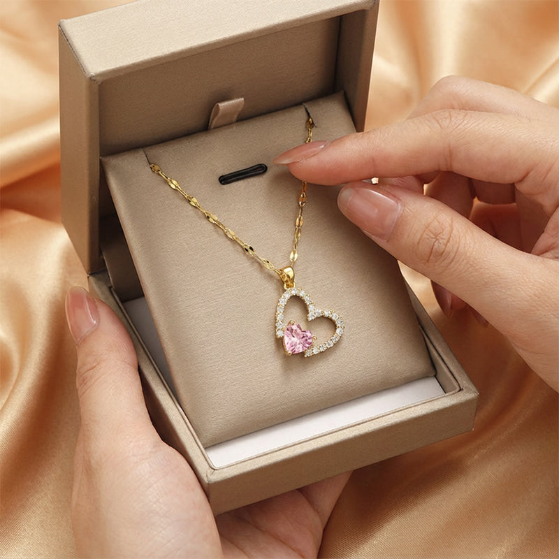 Love Duo Heart Pendant Necklace