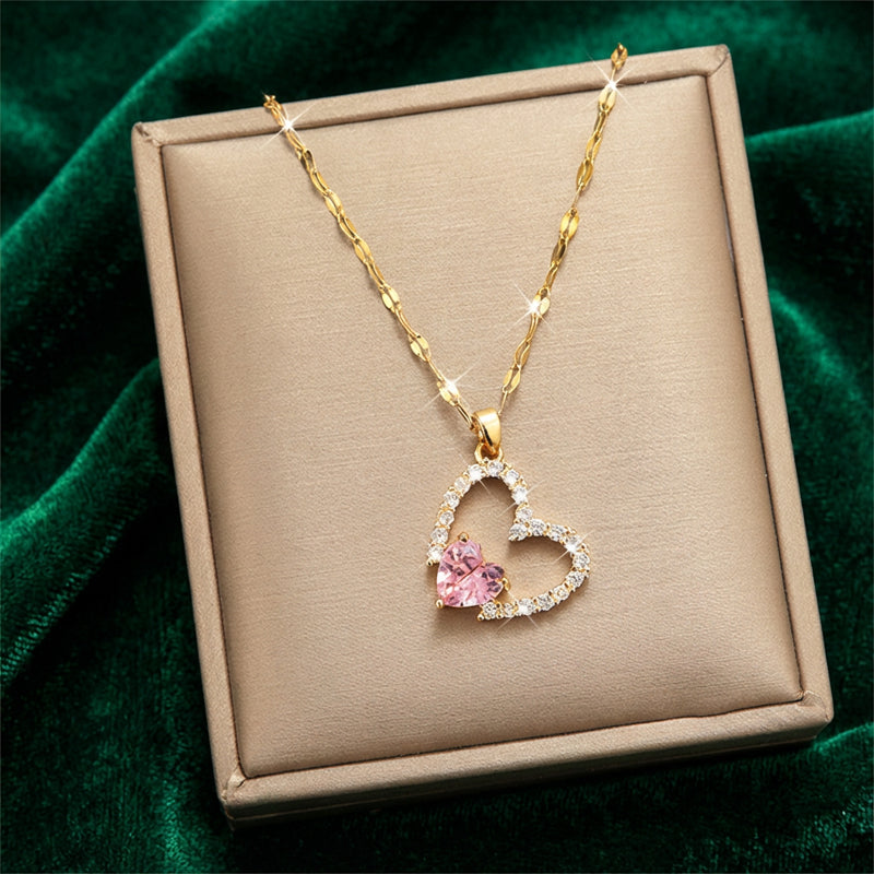Love Duo Heart Pendant Necklace