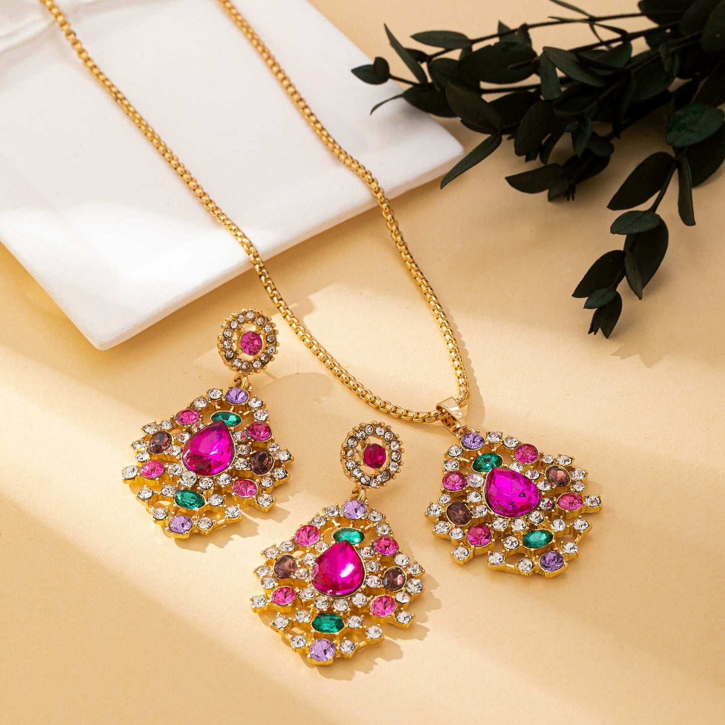 Royal Navratna Glow Necklace & Earrings Set
