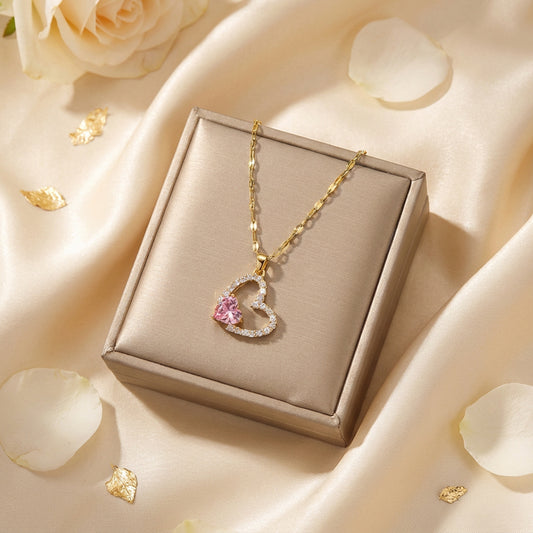 Love Duo Heart Pendant Necklace