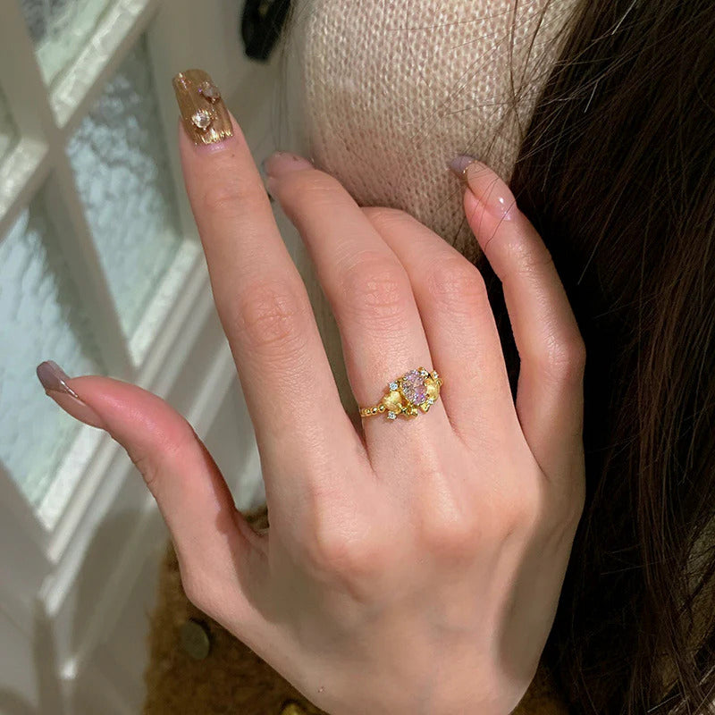Golden Blossom Crystal Ring