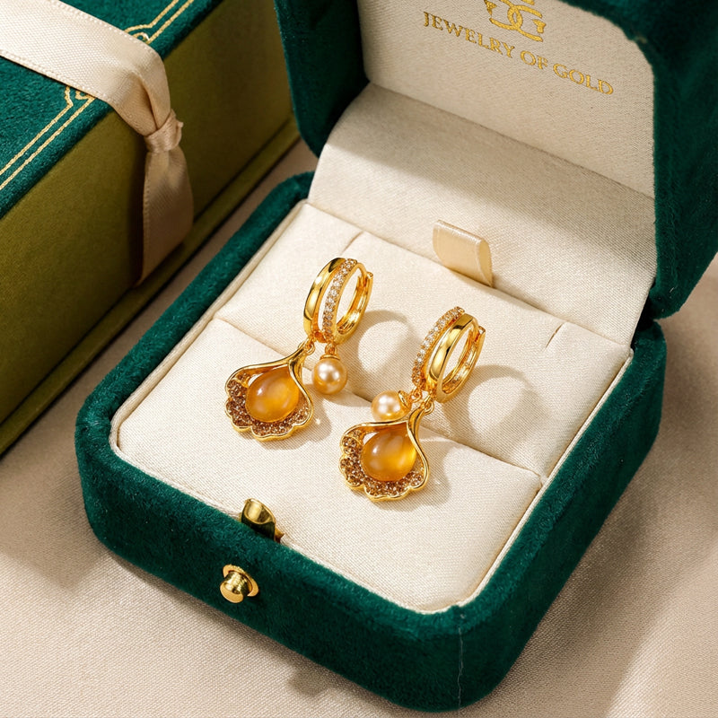 Golden Pearl Charm Hoop Earrings