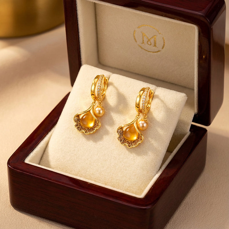 Golden Pearl Charm Hoop Earrings